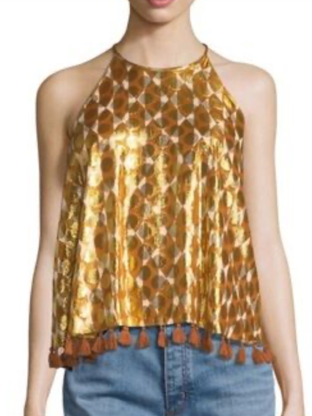 Tory Burch Silk & Mettalic Halter Top Size 8 NWT